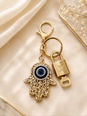 Louis Vuitton Gold Lock 🔒 Authentic LV Key + Unbranded Evil Eye Bag Charm